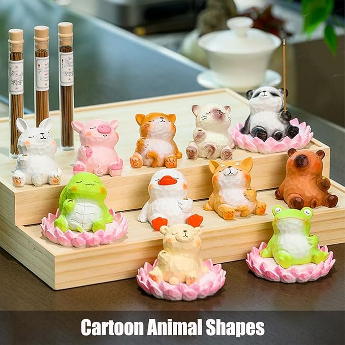 Frog Lotus Incense Holder Cute Animal Figurine Incense Burner Flower Stand Ash Catcher Creative Cartoon Resin Frog Statue for Home Room Decor Meditation Yoga Spa