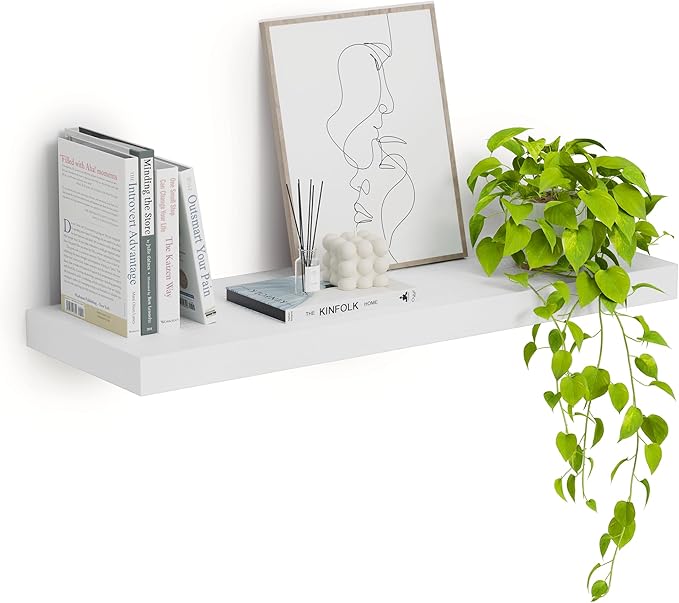Heimlove 12inch Deep Floating Shelves for Wall, Mounted Shelves 24" W x 12" D x 1.5" H, wall Shelf for Bedroom Living Room Bathroom Kitchen Home Office, Set of 1, White