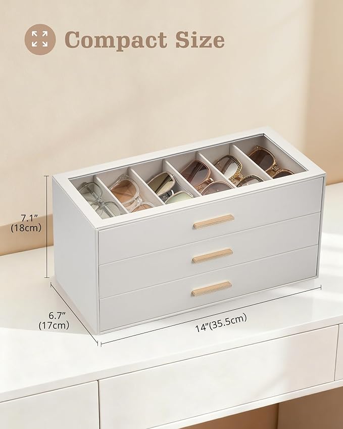 Lolalet Sunglasses Storage Box for Women, Eyewear Eye Glass Organizer with Clear Top Display Holder Case, Mothers Day Gifts