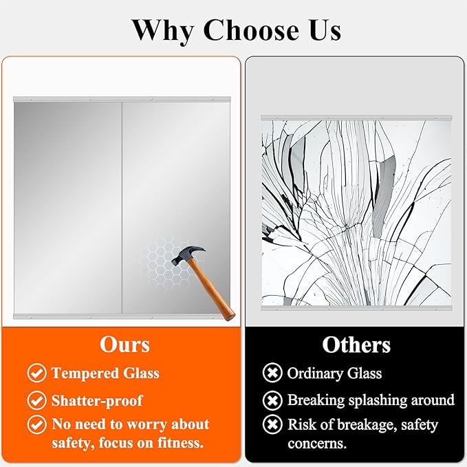 Ruomeng Home Gym Mirror, 55''x20''x2PCS Full Length, Large Frameless Body Mirror Tempered Glass for Gym, Workout, Yoga, Garage, Dance Studio