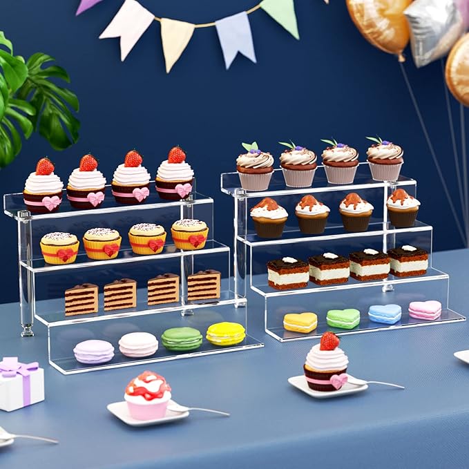 NIUBEE Acrylic Riser Display Shelf, Clear Display Stand for Amiibo Funko POP Figures,4 Tier Cupcakes Stand Perfume Organizer and Storage (12 Inch Large)