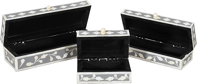 Handcrafted gray & white bone inlay décor jewelry box makeup organizer set of 3 organizer makeup organizer storage wood box