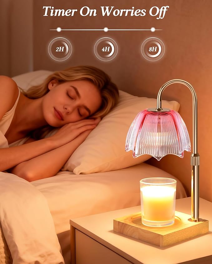 Candle Warmer Lamp with Timer Dimmable Adjustable Height, Cozy Home Decor House Warming Christmas Birthday Gifts for Women, Flower Candle Lamp Wax Melt Warmer for Scented Jar Candles, Gradient Pink