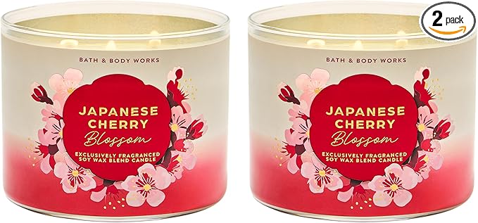 Bath & Body Works Japanese Cherry Blossom 3-Wick Candle - Scented Candle for Home Use - Long-Lasting, Room-Filling Fragrance - High Fragrance Oil Concentration - Soy Wax Blend - 2-Pack