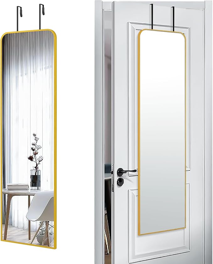 SCWF-GZ 47x14 Mirror Full Length Door Hanging Wall Mounted Aluminum Alloy Metal Frame Dressing Make-up Save Space Half Body Mirrors for Entryway Bedroom Bathroom Living Room 47 inch Gold