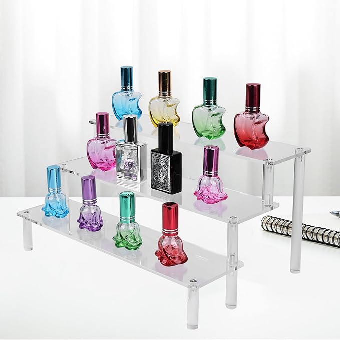 Acrylic Riser,Large Display Risers, Clear Risers Perfume Organizer, 3 Tiered Cupcake Shelf Stand Holder,11.8 Inch,DIY