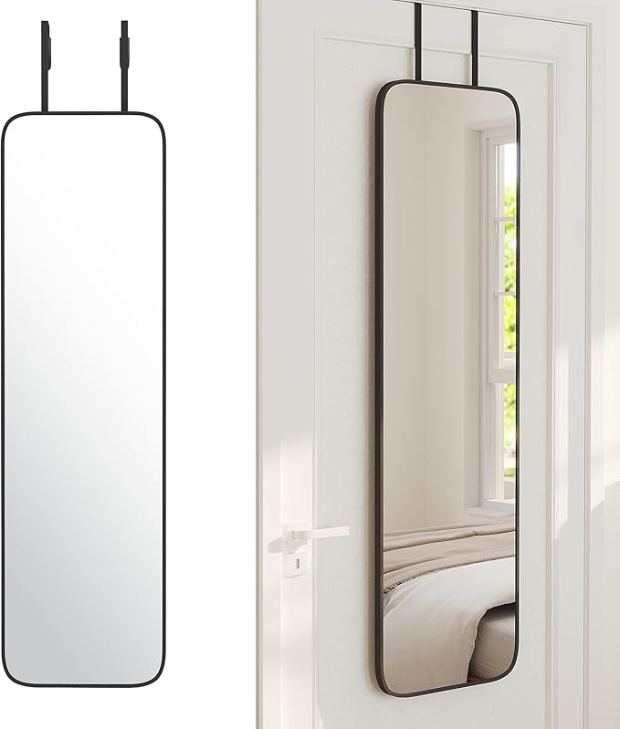 NARCISSUS 47x14 Mirror Door Hanging Full Length,Over Door or Wall Mounted Aluminum Alloy Frame Tempered Glass Rectangle Full Body Mirrors for Bedroom Dressing Living Room Bathroom 47 inch Black