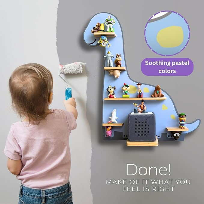 BigStep Large Magnetic Shelf for Toniebox - Metal Strips on Top and Bottom to Hold Tonie Characters and Other Accessories - Use as Wall Shelf or Free Standing - Dinosaur