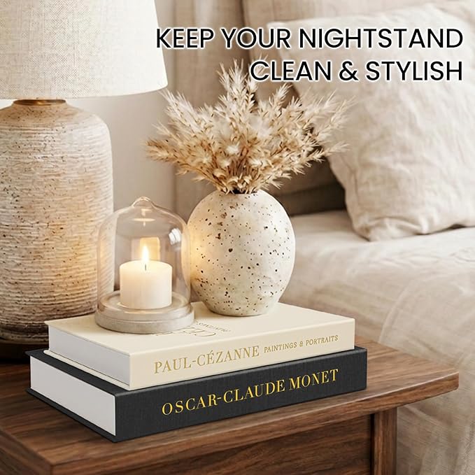 Aesthetic Decorative Books - Fake Books Storage Box for Decoration - Set of 2 Linen Coffee Table Decor - Photo Storage Keepsake Box for Room Bookshelf Decor, Black