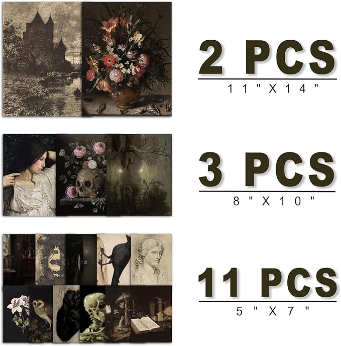 ANERZA 16 PCS Dark Academia Room Decor, Gothic Home Decor, Moody Wall Art Prints for Bedroom, Witchy Posters for Room Aesthetic, Wall Collage Kit Pictures for Living Room, Halloween Dorm Gallery Decor