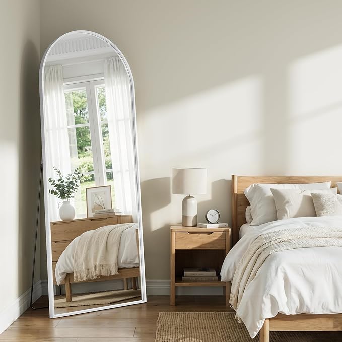 Full Length Mirror - 57" x 20" Arched Floor Mirror/Wall Mounted Aluminum Alloy Frame Full Body Mirrors for Bathroom Living Room Bedroom and Entryway, White