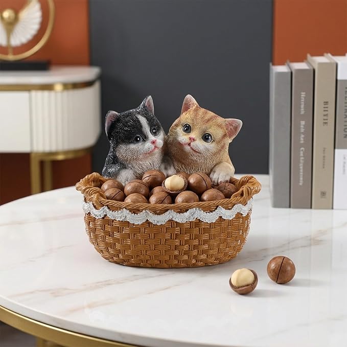 Cat Resin Storage Basket, Desktop Organizer for Remote & Keys, Cute Home Decor Tray, Ideal present for Pet Lovers.(Two British Shorthair cats)