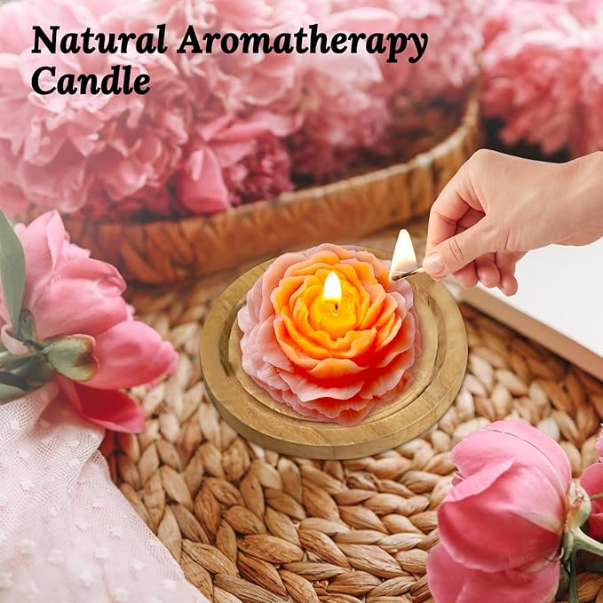 Light-Pink Peony Flower Shape Candles for Women Friends Colleague Classmates Gift, 3 Inch Pastel Aesthetic Scented Candle with White Peach Oolong Fragrance