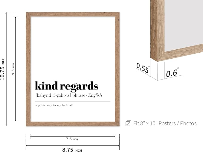 Poster Master Typography Poster - Dictionary Print - Kind Regards Definition, Polite Way to Say Fuck Off, Funny - Gift for Colleague, Friend - Wall Decor for Home, Office, 8x10 Beige Framed