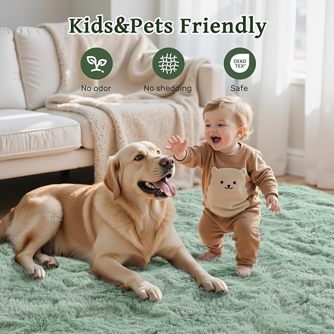 5x7 Rug Sage Green Area Rugs for Living Room,Plush Soft Grass Fluffy Nursery Bedroom Carpet for Kids Teens Home Decor Aesthetic