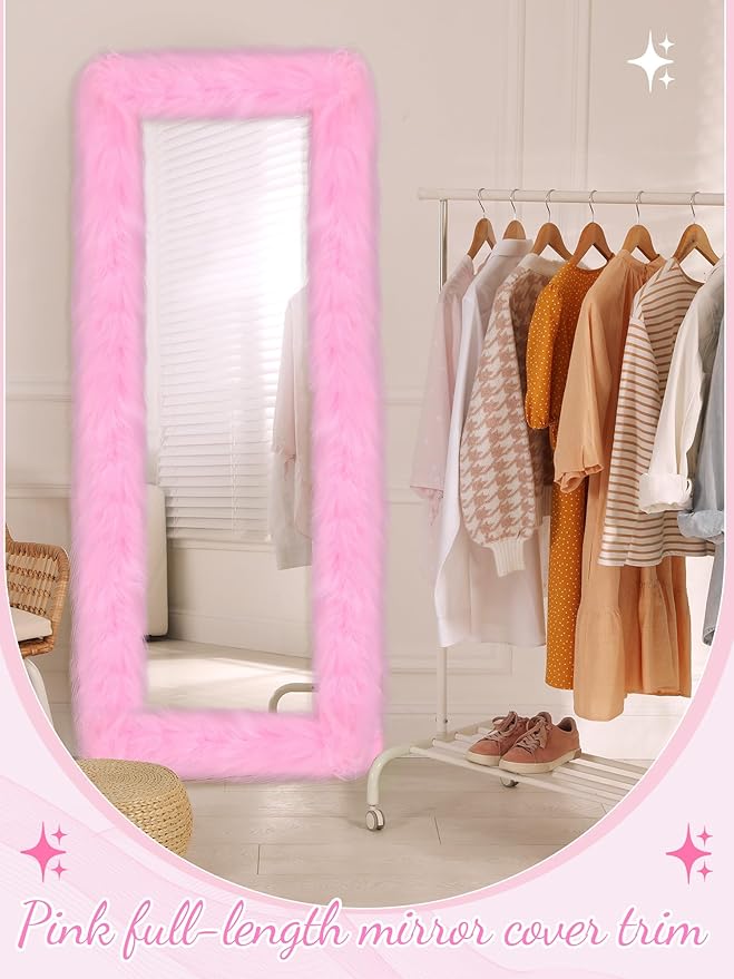 Geelin Full Length Mirror Cover 59 x 16 Inch Universal Ultra Soft Non Slip Design Fluffy Length Standing Mirrors Cover Decoration for Bedroom Cloakroom Women Gifts(Pink)