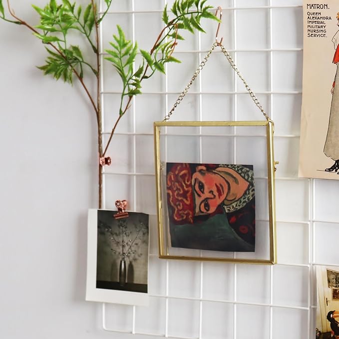 Metal Mesh Wall Grid Panel for Photo Display,Message Board,Size: 17.5" x 11.8",Pack of 2 (White)