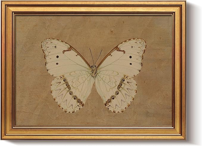 Bzstyleart Vintage Wall Art Decor for Living Room, Gold Framed Canvas Butterfly Wall Art, Vintage Butterfly Picture Prints, Gold Framed Artwork, 12 x 16 Inch