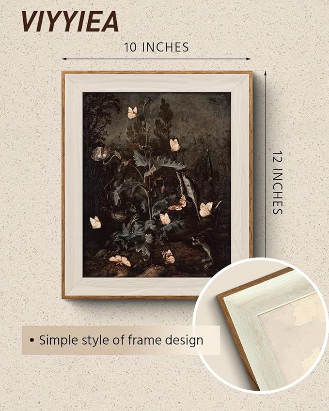 VIYYIEA Framed Wall Art for Living Room, Butterfly Canvas Prints, Vintage Home Decor, Animals Painting Picture, Bathroom Wall Decor Gifts for Friends or Family - 12L x 10W