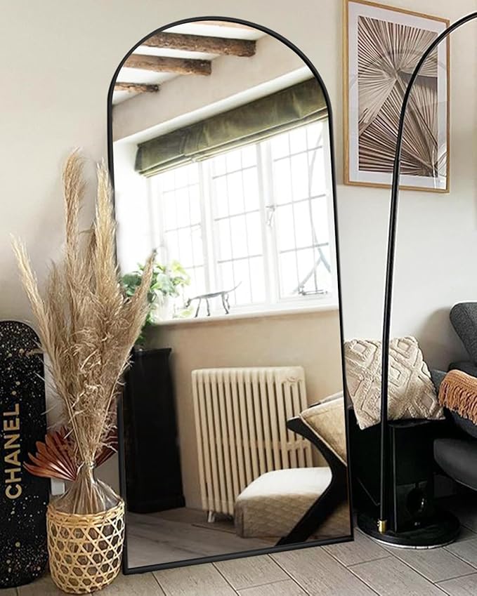 ITSRG Full Length Mirror with Stand, 34"x76" Floor Mirror Freestanding, Arched Wall Mirror, Oversized Mirror Full Length, Black Arch Mirror Full Length, Wall Mounted Mirror for Bedroom(Black)