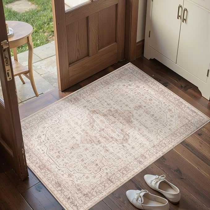Rugxara 2x3 Door Mat Indoor Entrance, Washable Non Slip Kitchen Bathroom Rugs, Ultra-Thin Throw Small Rug for Front Door/Indoor Entrances, Pink