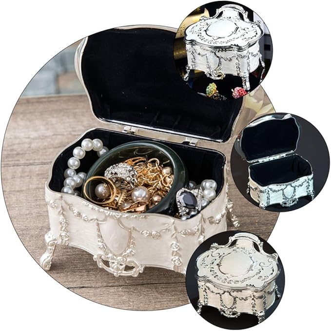 Vintage Jewelry Storage Box Small Retro Jewelry Case for Earrings and Necklace Organizer for Makeup Table Display 6.8x5.3x5.5 Inch