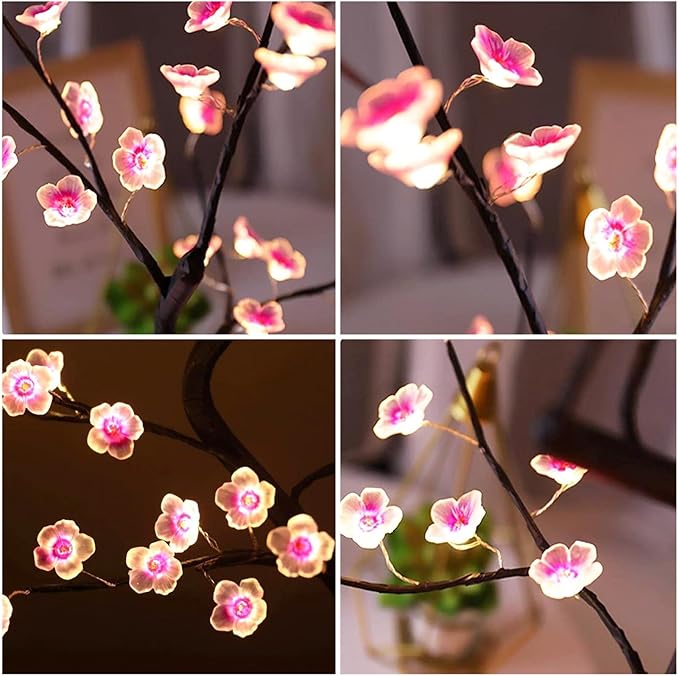 PXBNIUYA 36 LED Cherry Blossom Sparkly Fairy Spirit Tree Lights, Twinkling Tree 3AA&USB Powered, Tabletop DIY Artificial Tree Lamp for Bedroom Christmas Indoor Room Decor Lights (Warm White)