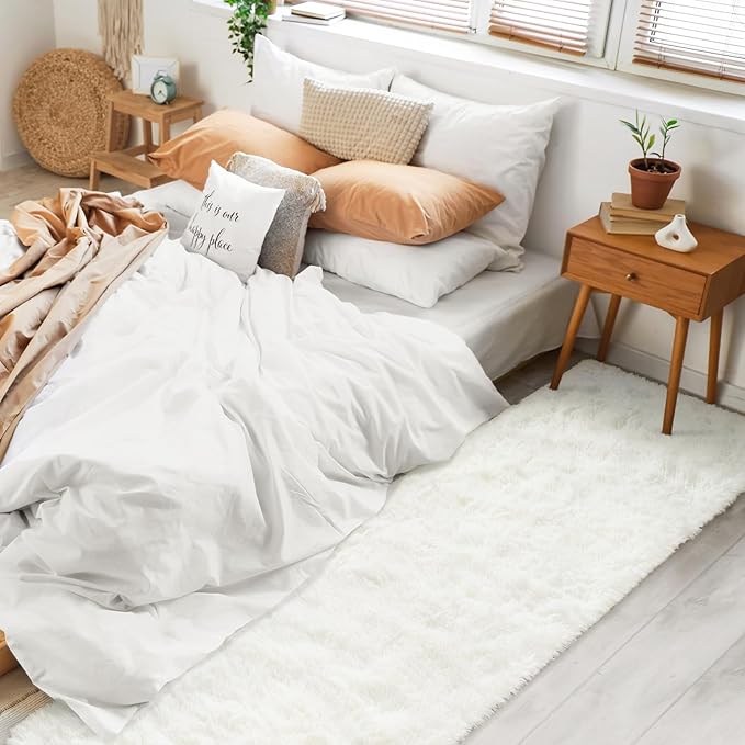BENRON Soft Runner Rugs for Bedroom 2x8, Washable Long Runners for Hallway Entryway Kitchen Dorm, Fluffy Throw Rug for Kids Girls Room Decor Photo Prop, Cream White