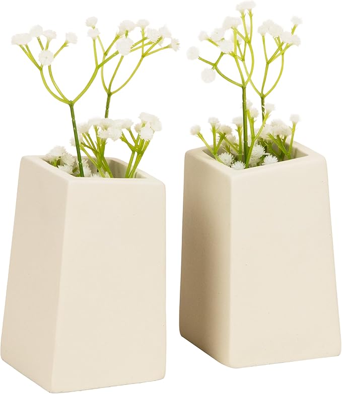 Mind Reader Cement Planter Bookends, Desk Decor and Indoor Plants, Set of 2, White