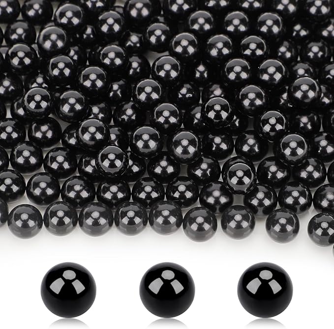 Suream Black Polished Pearls 350Pcs, ABS Undrilled Art Faux Beads for Makeup Brush Holder, No Hole Imitation Round Pearl for Vase Filler, Wedding Table Scatter, Birthday Party, Home Decor, 12mm/0.47In
