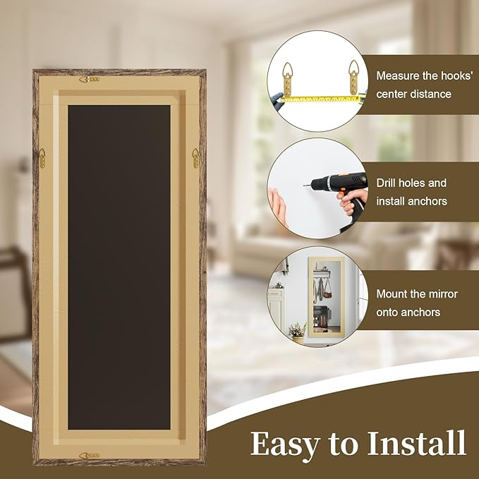 Syndra Modern Full Length Mirror Wood Frame, 56x20'' Large Floor Mirror with HD Tempered Glass & Wall Mount Option, Rectangular Standing Mirror for Bedroom, Living Room, Entryway, Farmhouse(Walnut)