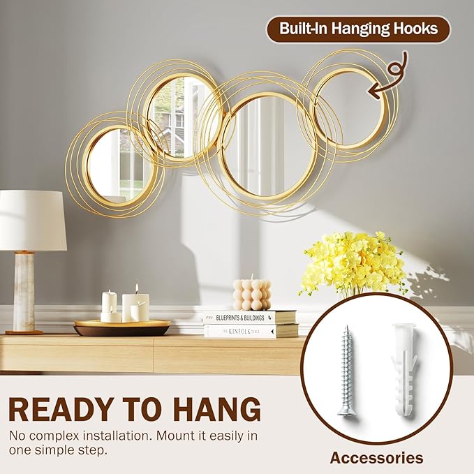 Wall Mirror Decor Irregular,43''x22'' Large Round Modern Circle Mirror,Metal Wall Art Mirrors for Living Room,Hallway,Entryway,Bedroom,Dining Room