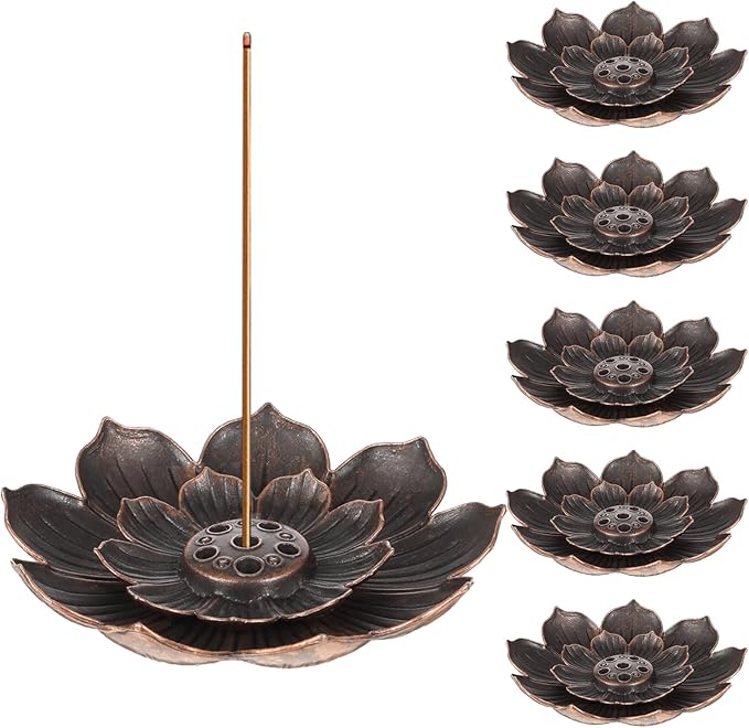 6 Pcs Incense Holder for Sticks, Lotus Insense Burner Holders with 6 Holes, Copper Lotus Incense Stick Holders for Home Fragrance Meditation Yoga Sauna SPA