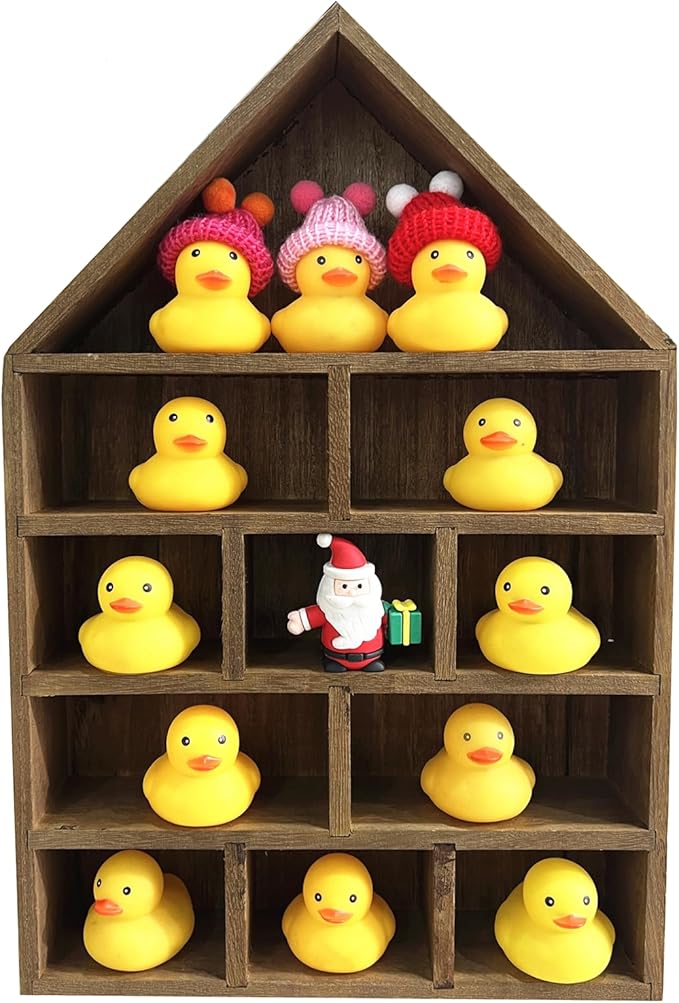 TANG SONG 1 PC 11-Slot Wooden House-Shaped Mini Figures Cubby Box Display Shelf Organizer Storage Box (Dark Brown)