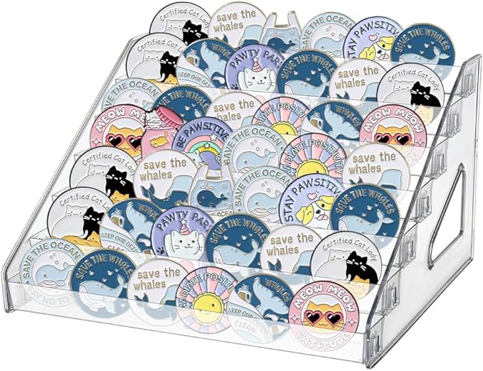 FINGERINSPIRE 7 Tier Acrylic Riser Display Stands 12.2x10.6x7.3Inch Clear Acrylic Badge Display Shelves for 35-60 Badges Makeup Organizer Perfume Organizer Shelf for Figure Anime Badge Cupcake