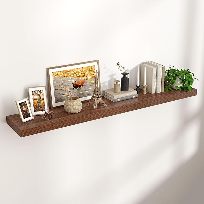 Floating Shelves for Wall 55 inch Long, Engineered Wood Large Wall Shelves with Invisible Brackets for Living Room Bedroom Bathroom Office Kitchen Decor and Storage, Walnut Finish, Set of 1
