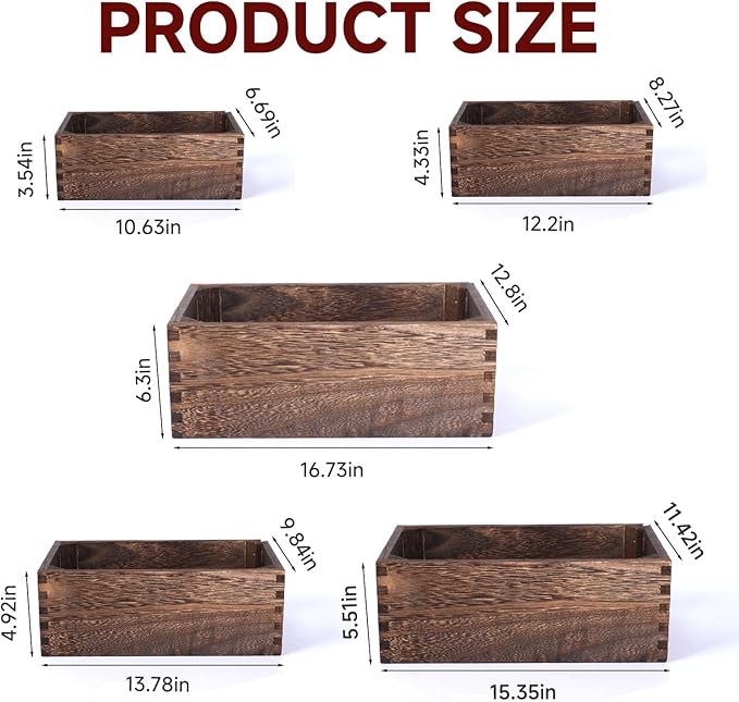 Wooden Crates for Display 5 Pack Extra Large Rustic Nesting Wooden Basket with Handle, Farmhouse Wood Crate for Storage and Container Multipurpose Wood Basket for Fruits Vegetables Boxes