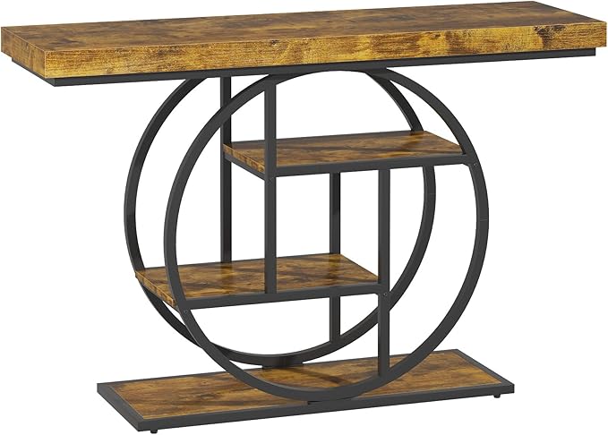 Entryway Table for Foyer,41.3 Inch Industrial Narrow Console Table,Accent Decor Living Room Furniture,Hallway & Sofa Table for Entrance,4-Tier Storage Shelves,Metal Frame,Thick Wood Top