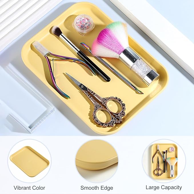 SUTOKAKA 1 Pack Yellow Decorative Serving Tray, Large Manicure Tools Storage Dish, Perfume Jewelry Dinner Placing Plate for Bedroom Kitchen Salon Supplies