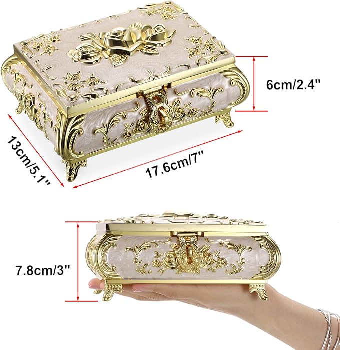 Hipiwe Jewelry Storage Chest Rectangular Keepsake Storage Box Trinket Decorative Box for Rings Earrings Holder Gift for Women, Large