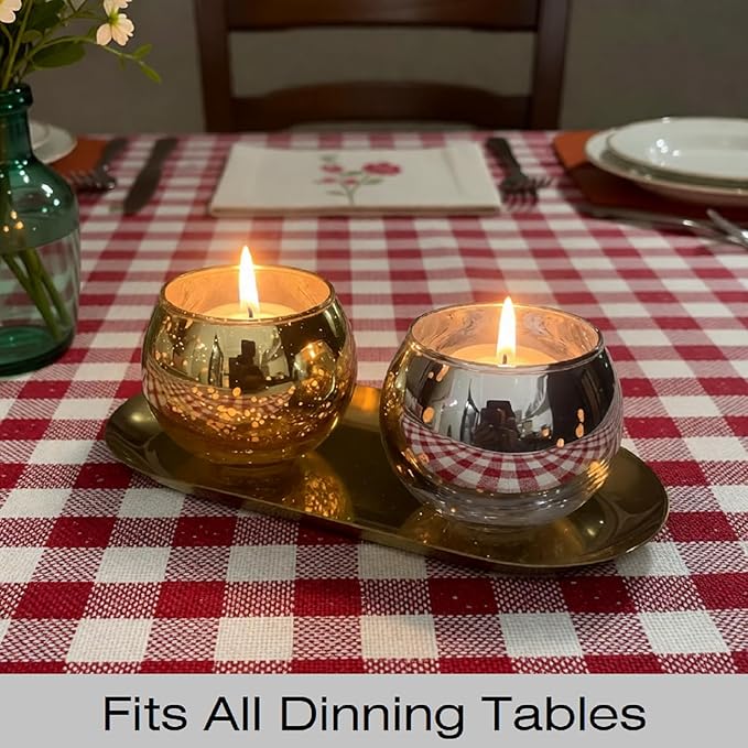 Glass Candle Holder with Golden Color Stainless Steel Tray Set, Glass Tea Light Candle Holder for Table Centerpiece, Candle Dish Coffee Table Decor Festival Home Decorations Jewelry Make Up Organizer