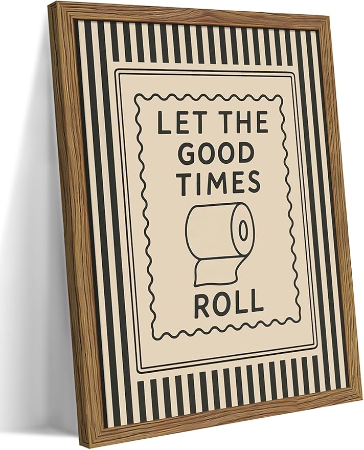 Framed Funny Bathroom Wall Art, Let The Good Times Roll Canvas Wall Decor Painting, Humorous Toilet Quote Artwork Poster Print Picture for Modern Farmhouse Bathroom Decor 16x24 Inch
