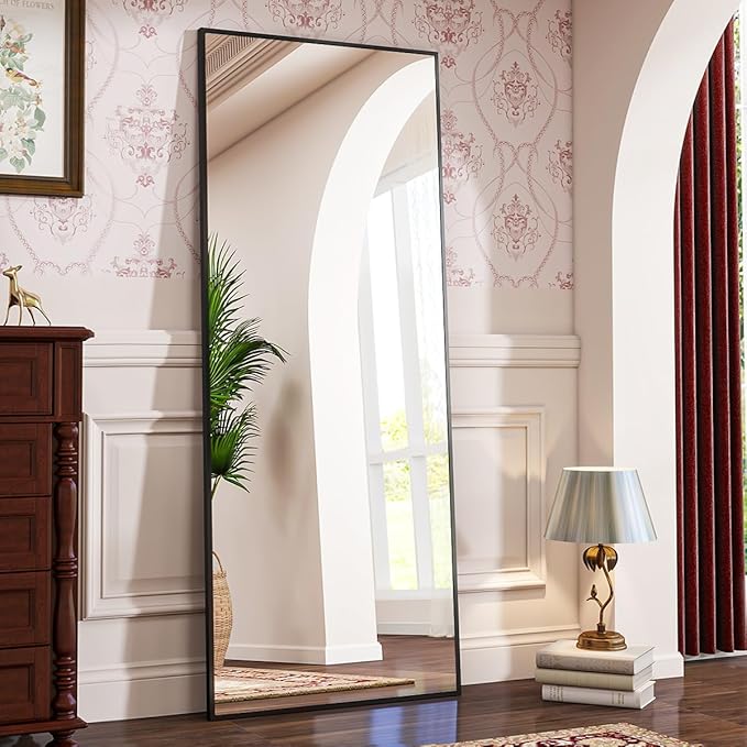 BEAUTYPEAK Full Length Mirror, 71"x26" Standing Hanging or Leaning Against Wall Floor Mirrors Body Dressing Wall-Mounted for Living Room, Bedroom with Aluminum Alloy Thin Frame, Black