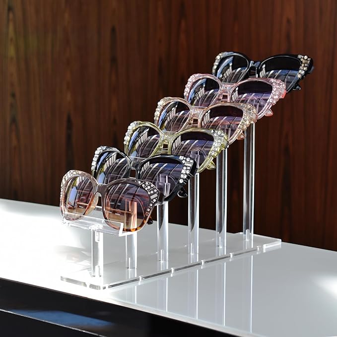 MOOCA 2 Pcs Set, 6 Tier Premium Acrylic Eyeglass Holder Stand, Sunglasses Orgaznizer, Sunglass Holder, Eyeglass Display, Eyewear Rack, Glass Display, 8 in H