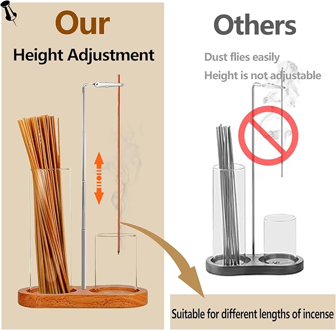 2 in 1 Incense Holder for Sticks(HeightAdjustable), Anti-Ash Flying Insence-Sticks Burner withGlass Incense Holder Organizer for Meditation Yoga SpaHome Decor Sage