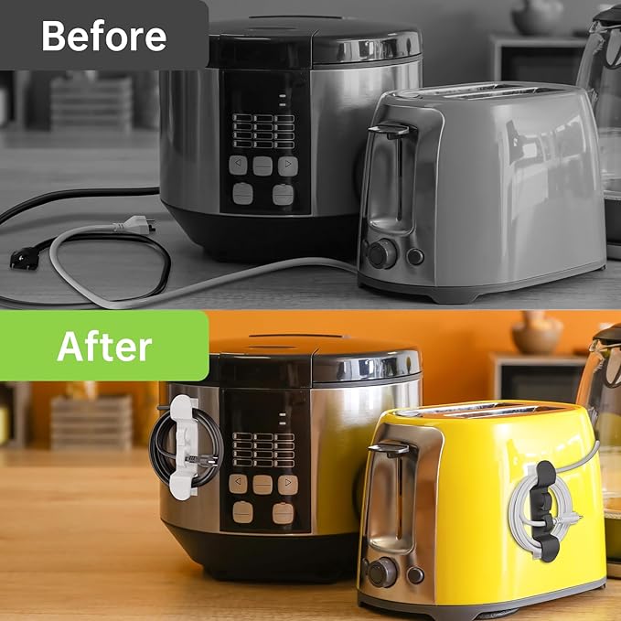6PCS Cord Organizer for Appliances, Upgraded Kitchen Appliance Cord Wrap, Cord Holder Stick on Pressure Cooker, Coffee Maker, Air Fryer and Blender(3 Black + 3 White)