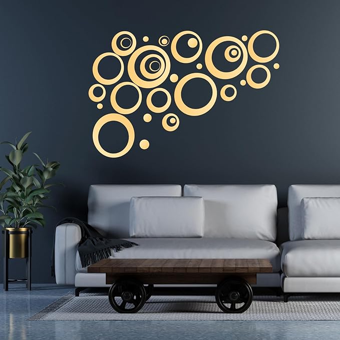 32 Pieces Removable Circle Wall Mirror Sticker Round Decal Acrylic Setting for Home Living Room Bedroom Decor, 1.5-13.5 cm (Gold)