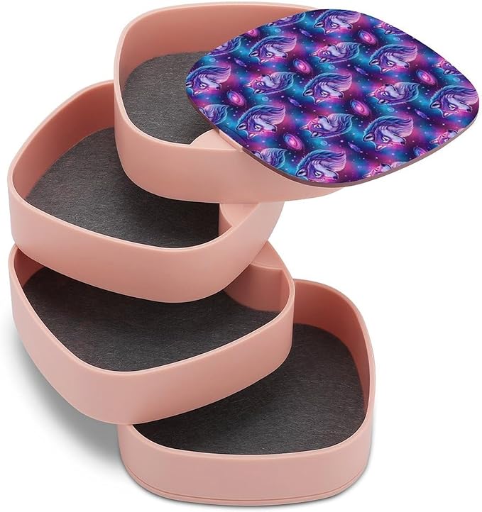 4 Layer Rotating Jewelry Organizer Purple Universe Galaxy Magic Wolf in The Space Ring Necklace Earring Bracelet Holder Box for Men Women