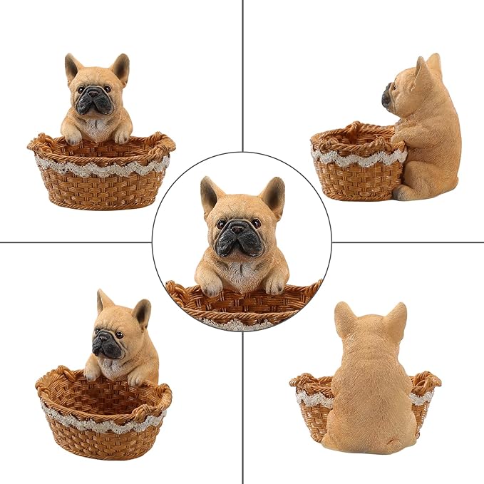 Dog Resin Storage Basket, Desktop Organizer for Remote & Keys, Cute Home Decor Tray, Ideal present for Pet Lovers.(French Bulldog Fawn)