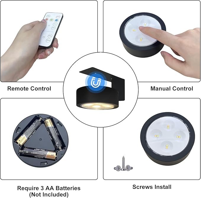 6-Pack Battery Operated Picture Light Magnetic Painting Light with 3 Lighting Modes,Remote and Dimmable Timer Art Display Light for Picture Artworking Frame Portrait,Wireless Wall Decor Puck Lights